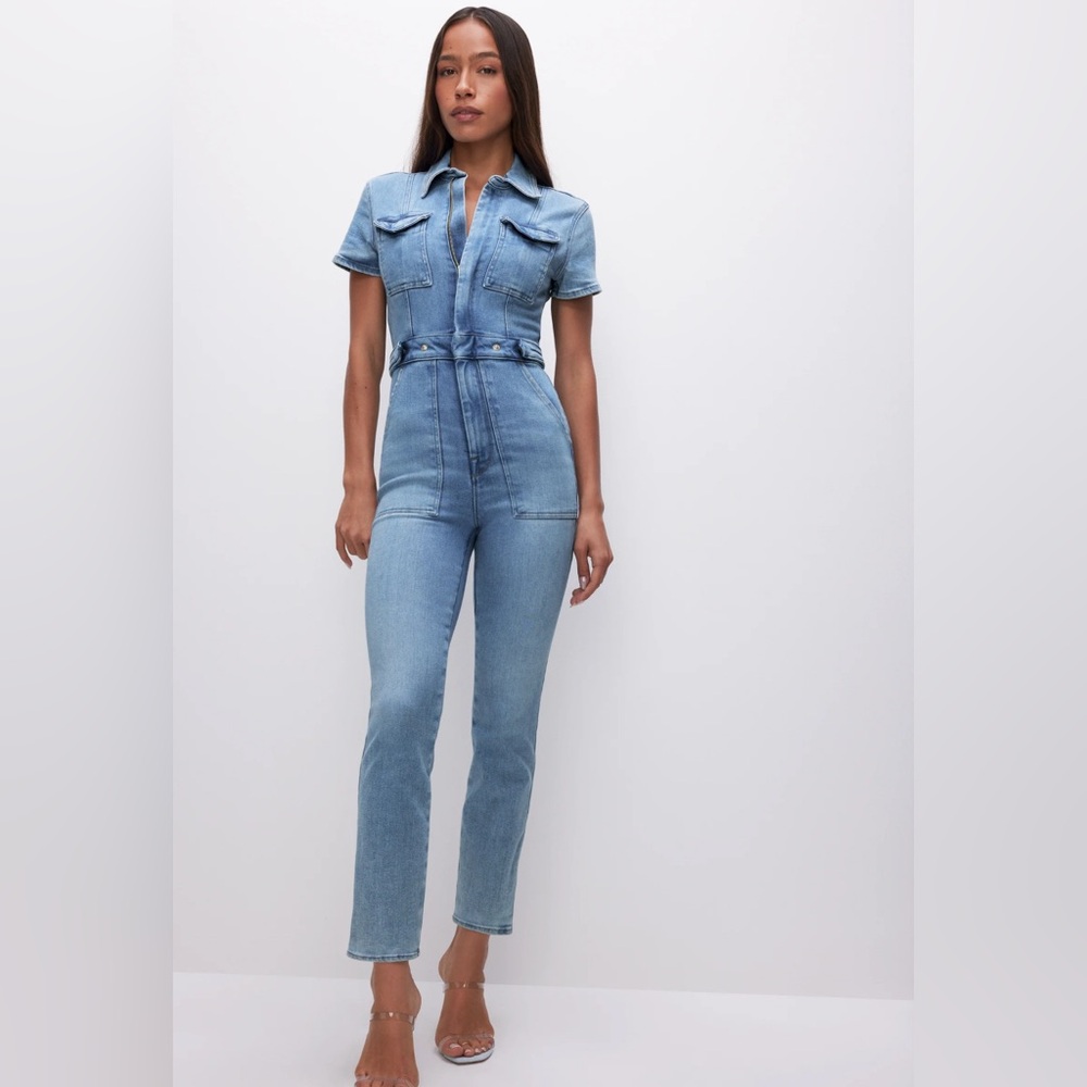 Good American Fit For Success Denim Jean Jumpsuit Blue 274 Wash Women’s Size S